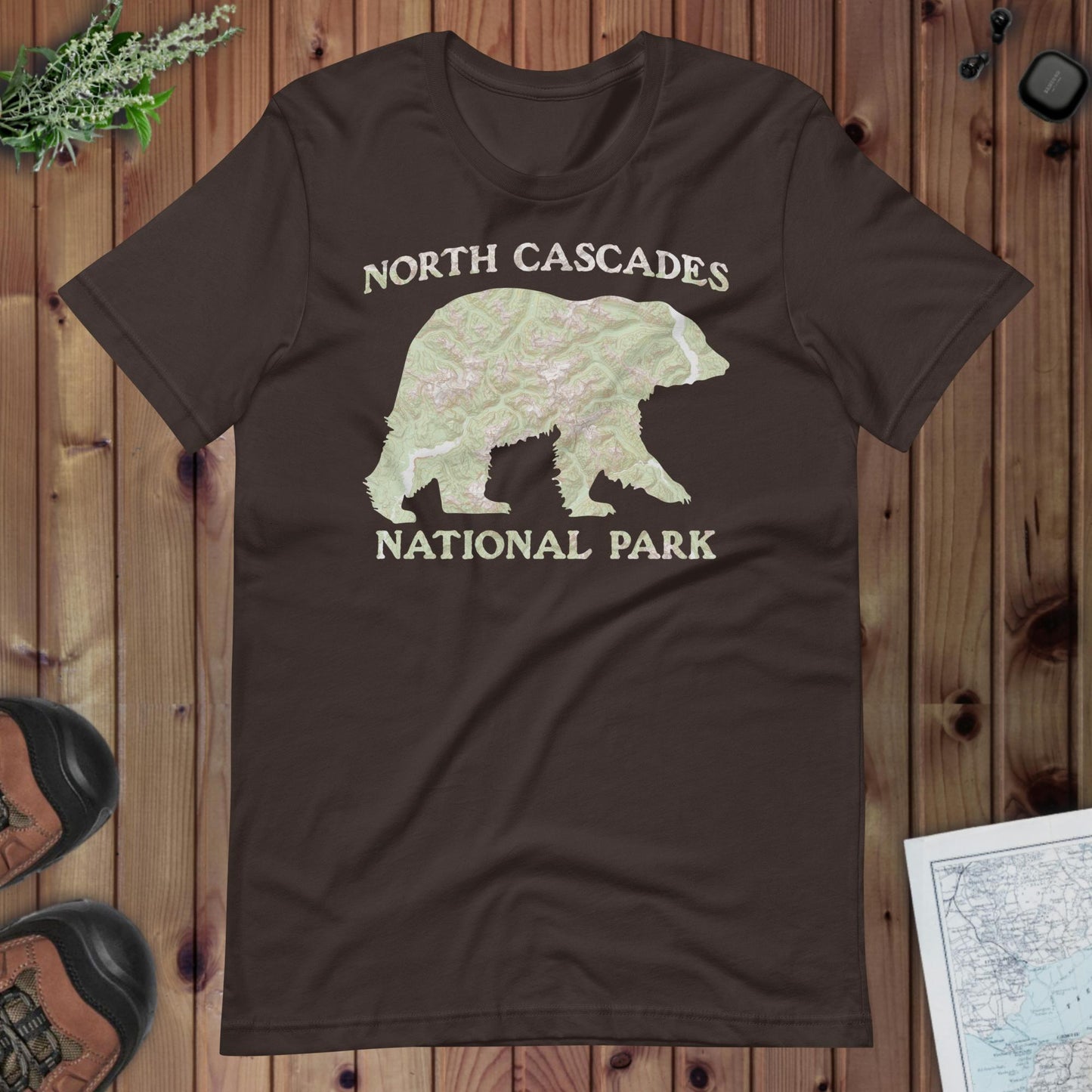 North Cascades Bear national park topo t-shirt detail or alternate product view