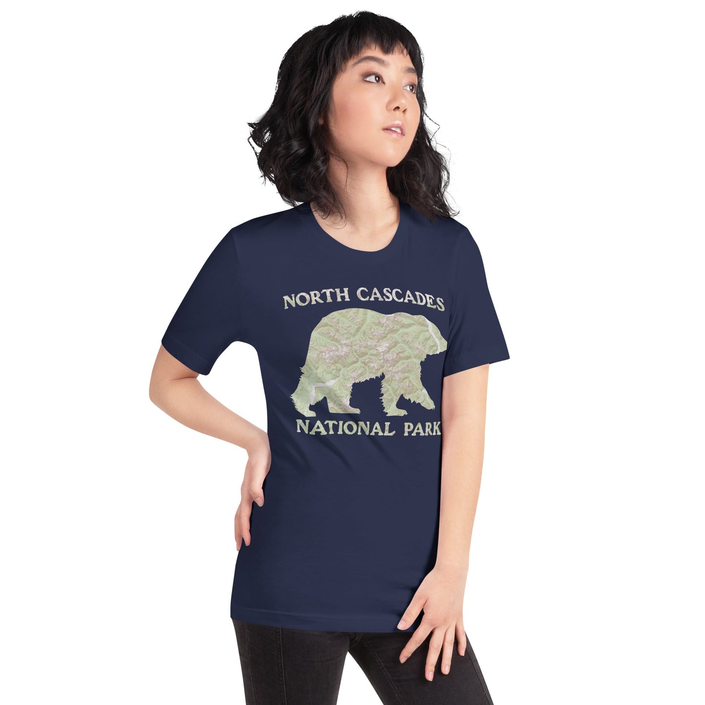 North Cascades Bear national park topo t-shirt detail or alternate product view