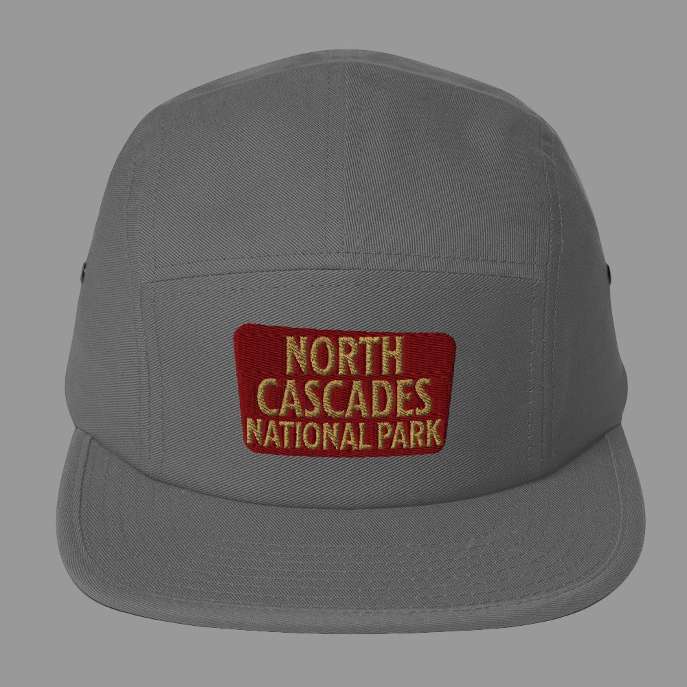 North Cascades National Park 5-panel hat shown in lifestyle or modeled setting