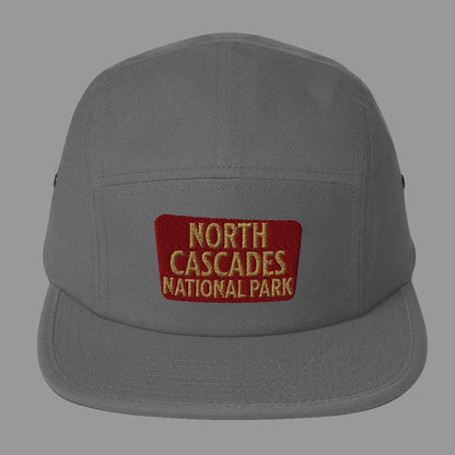 North Cascades National Park 5-panel hat shown in lifestyle or modeled setting