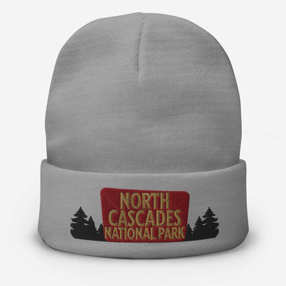 North Cascades National Park sign embroidered beanie alternate product angle