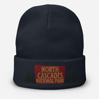 North Cascades National Park sign embroidered beanie alternate product angle