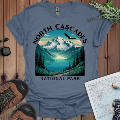 North Cascades National Park graphic t-shirt shown in lifestyle or modeled setting