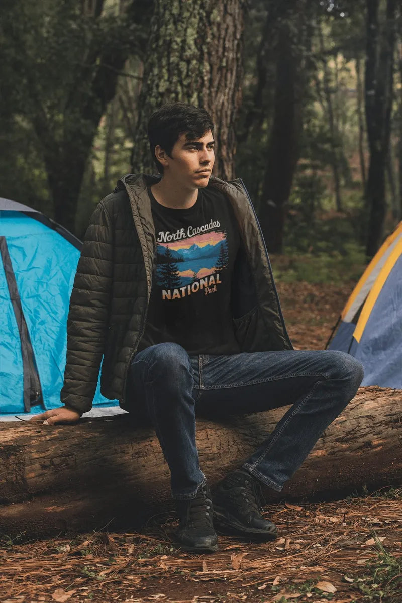 North Cascades National Park vintage graphic t-shirt shown in alternate apparel color