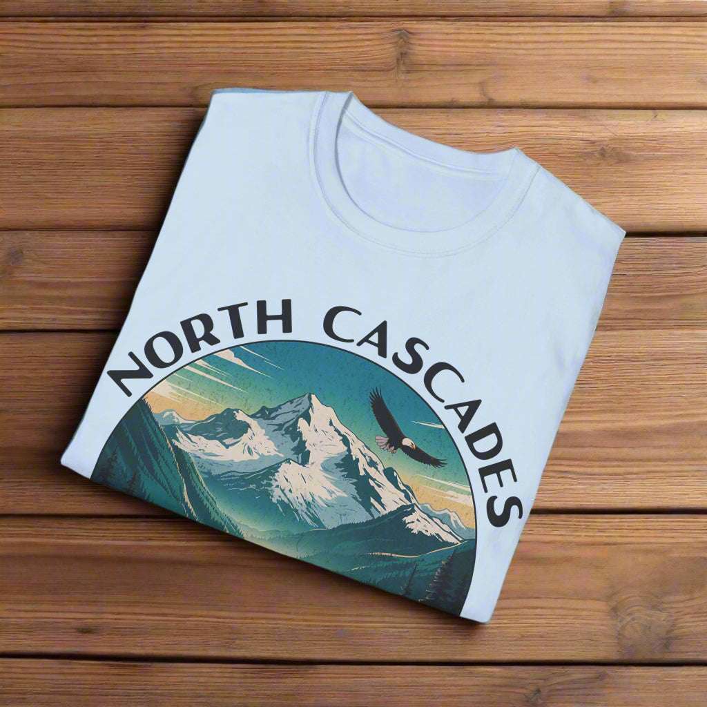 North Cascades National Park graphic t-shirt shown in lifestyle or modeled setting