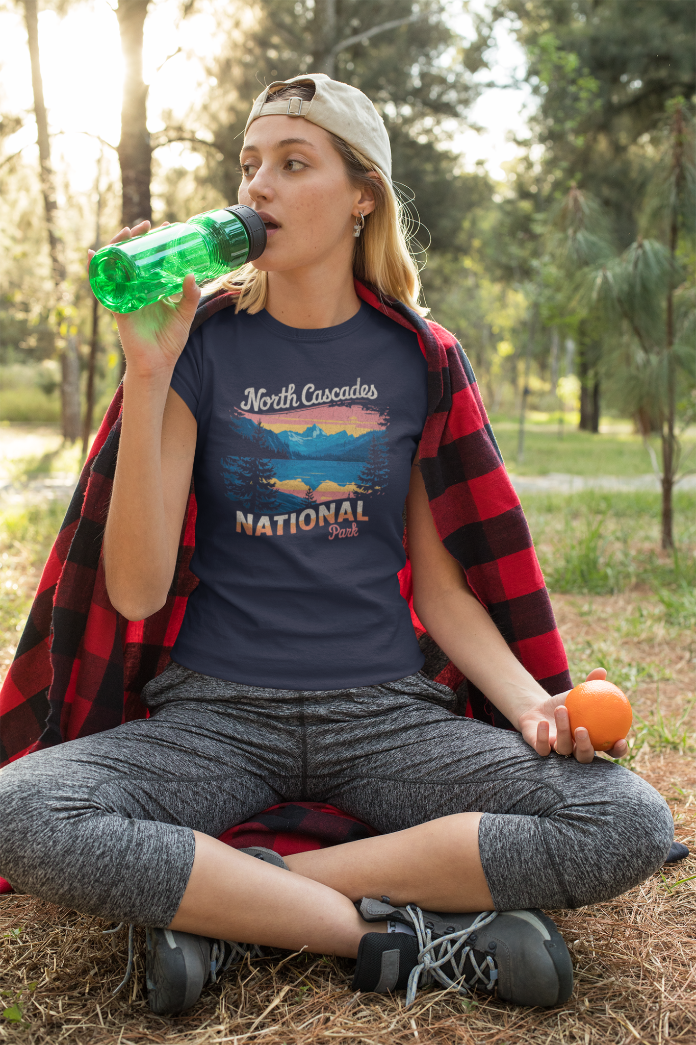 North Cascades National Park vintage graphic t-shirt shown in lifestyle or modeled setting