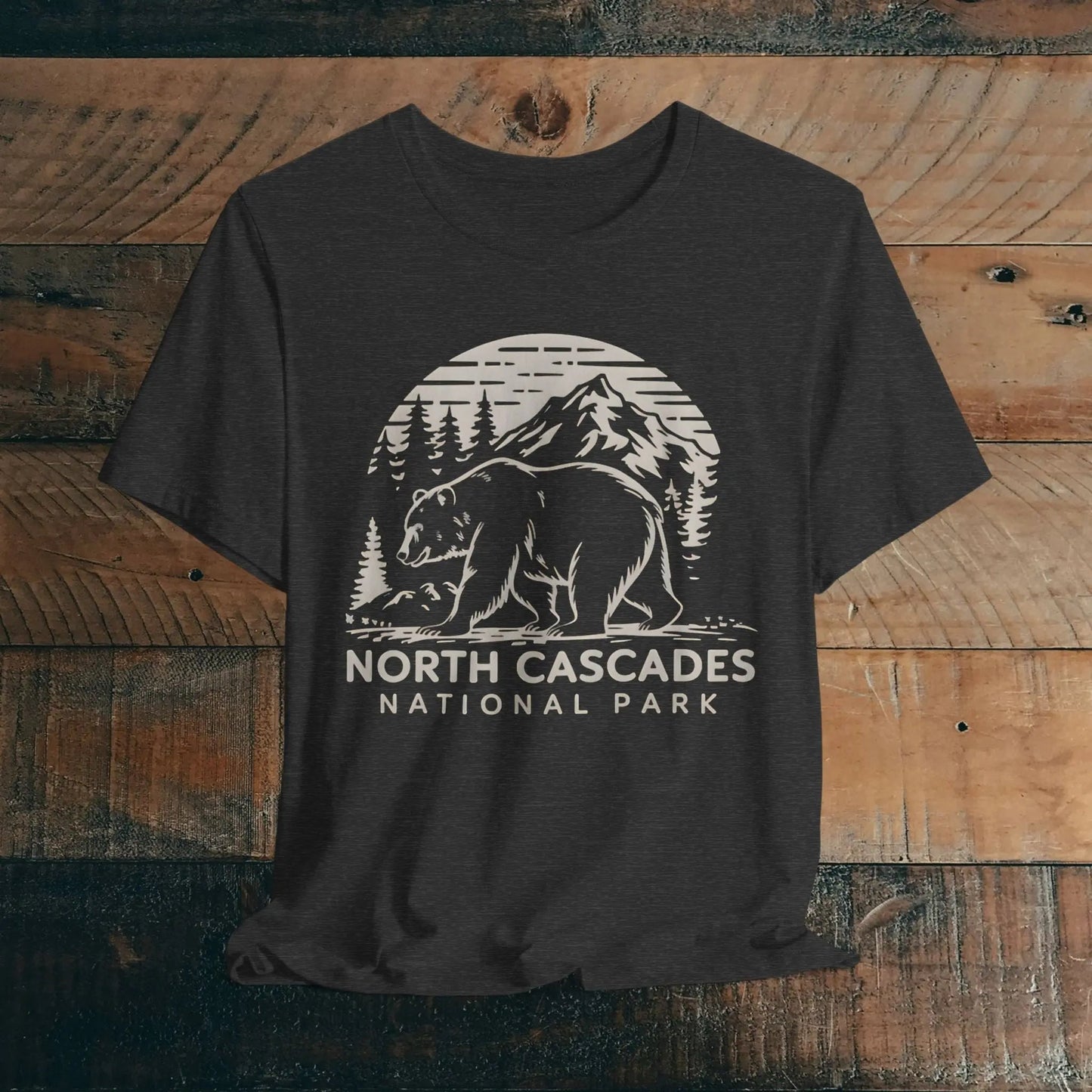 North Cascades National Park nature graphic t-shirt shown in lifestyle or modeled setting