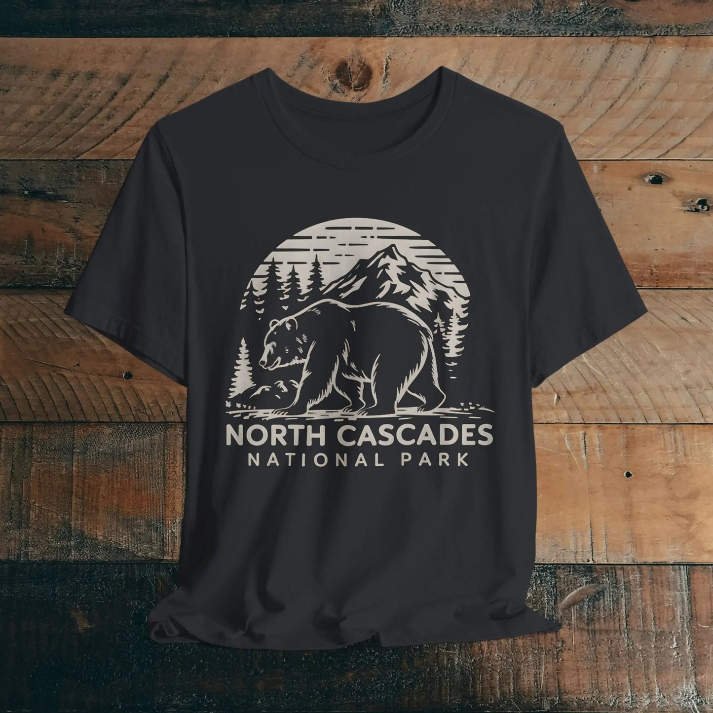 North Cascades National Park nature graphic t-shirt shown in alternate apparel color