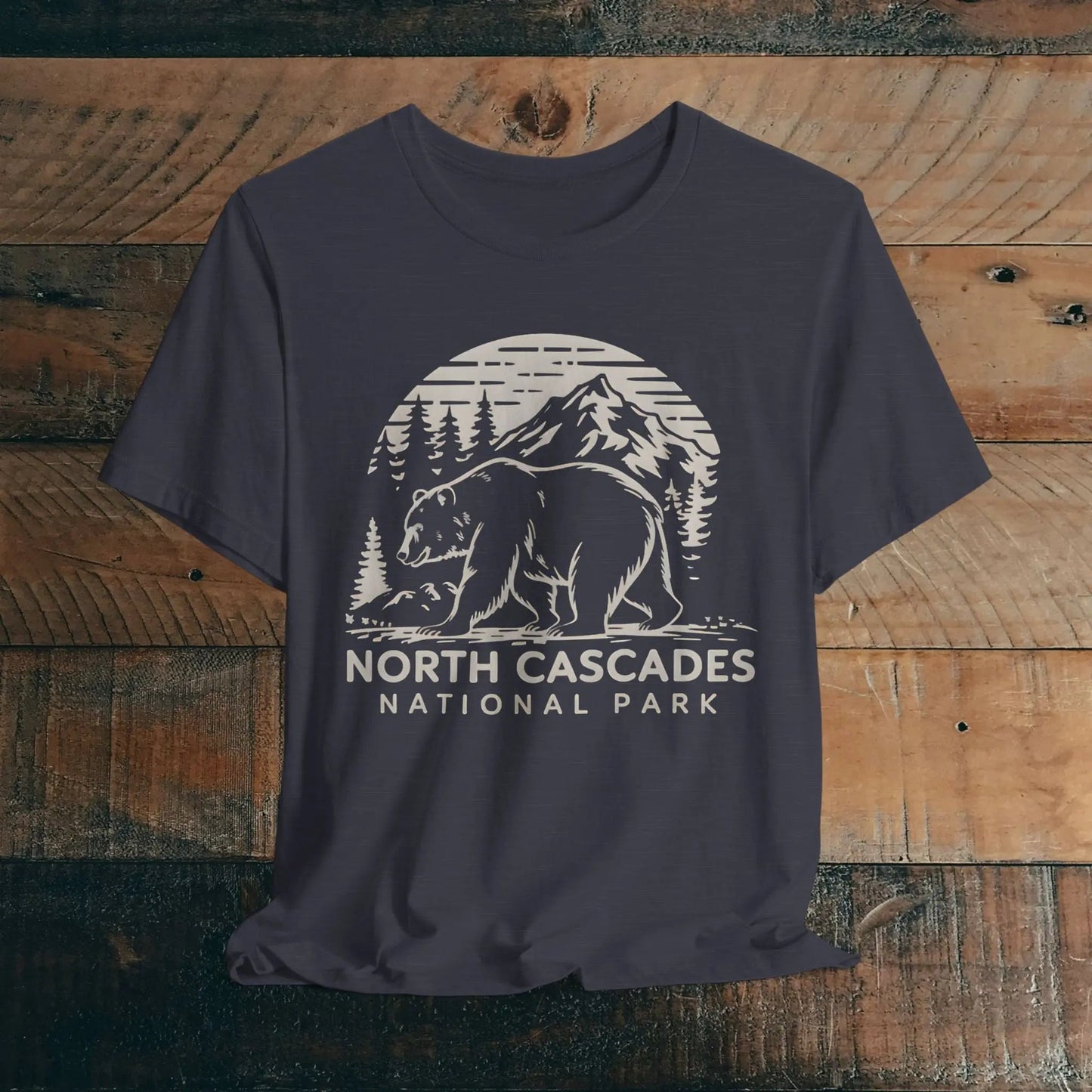 North Cascades National Park nature graphic t-shirt shown in alternate apparel color