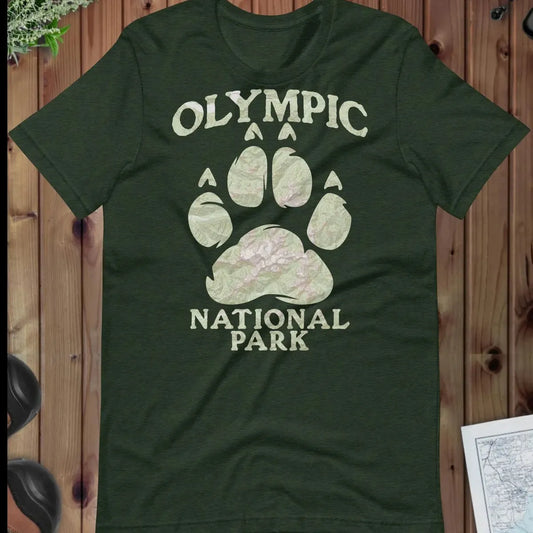 Olympic Bear Paw national park topo t-shirt shown in lifestyle or modeled setting