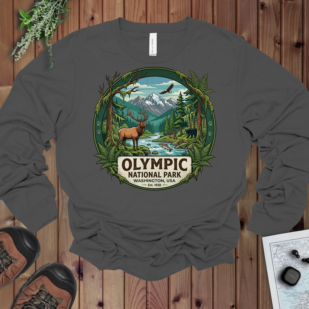 Olympic National Park Emblem Long Sleeve T-Shirt in Asphalt