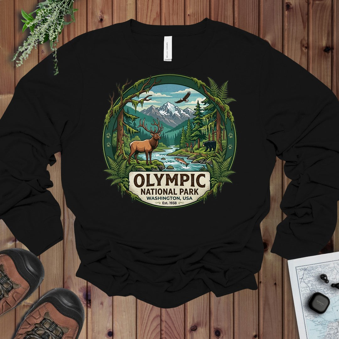 Olympic National Park Emblem Long Sleeve T-Shirt in Black