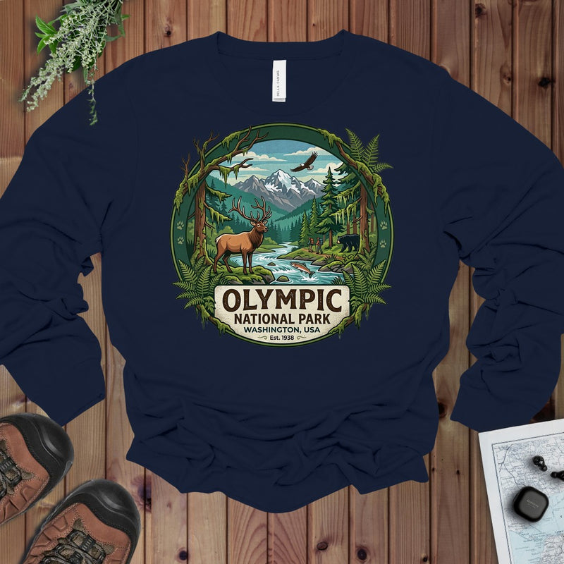 Olympic National Park Emblem Long Sleeve T-Shirt in Navy