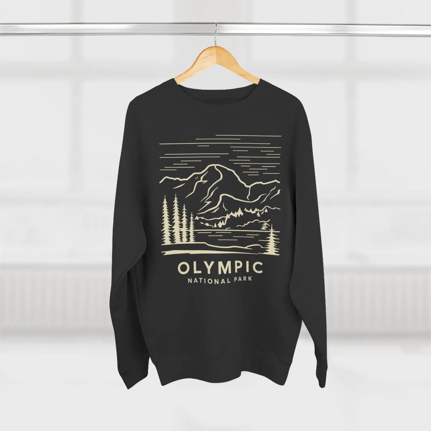 Olympic National Park coastal line art crewneck sweatshirt shown in lifestyle or modeled setting