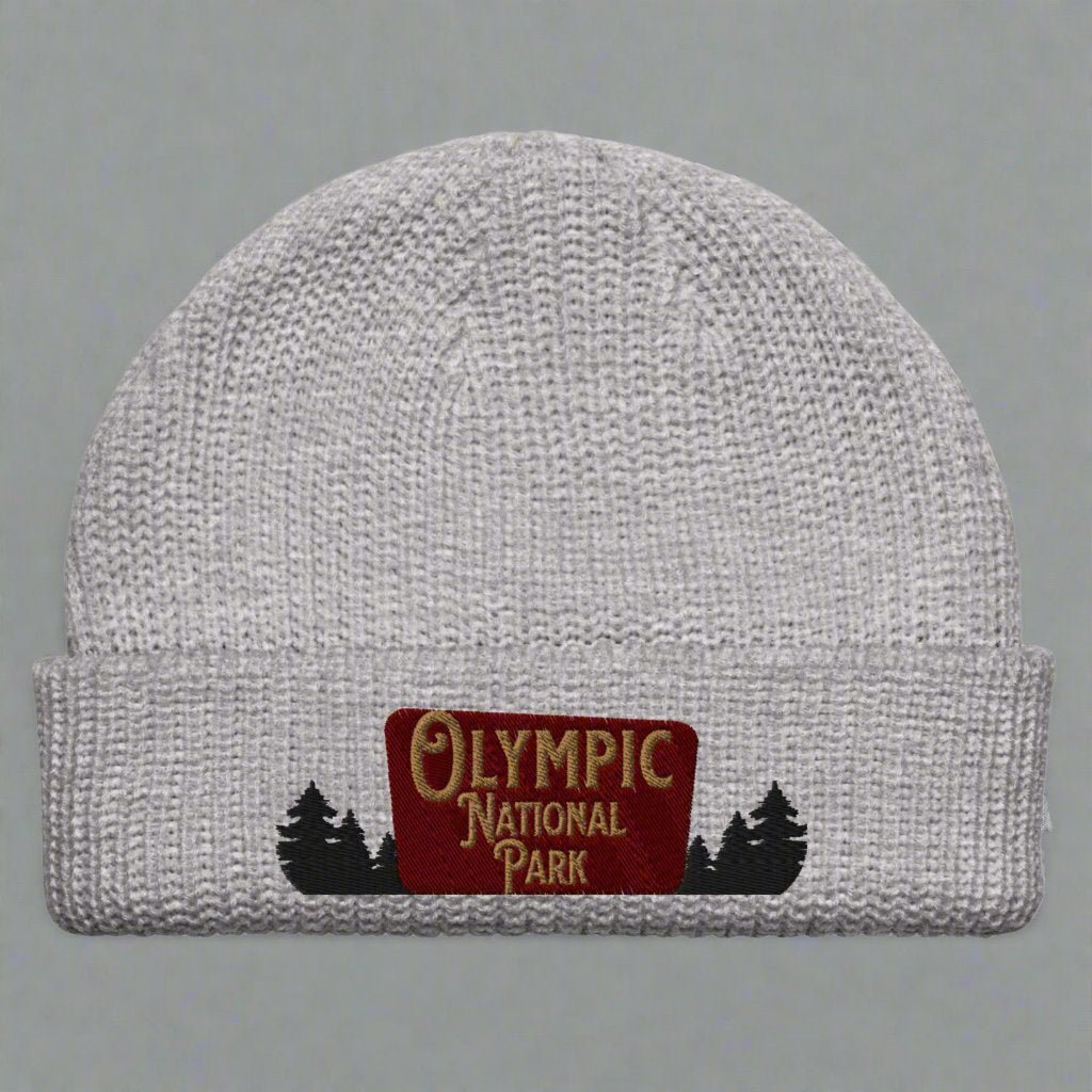 Olympic National Park embroidered winter beanie shown in lifestyle or modeled setting
