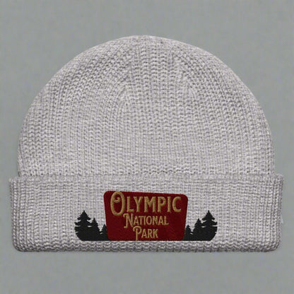 Olympic National Park embroidered winter beanie shown in lifestyle or modeled setting