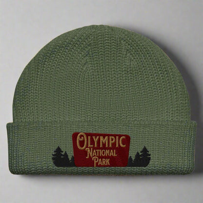 Olympic National Park embroidered winter beanie shown from alternate product angle