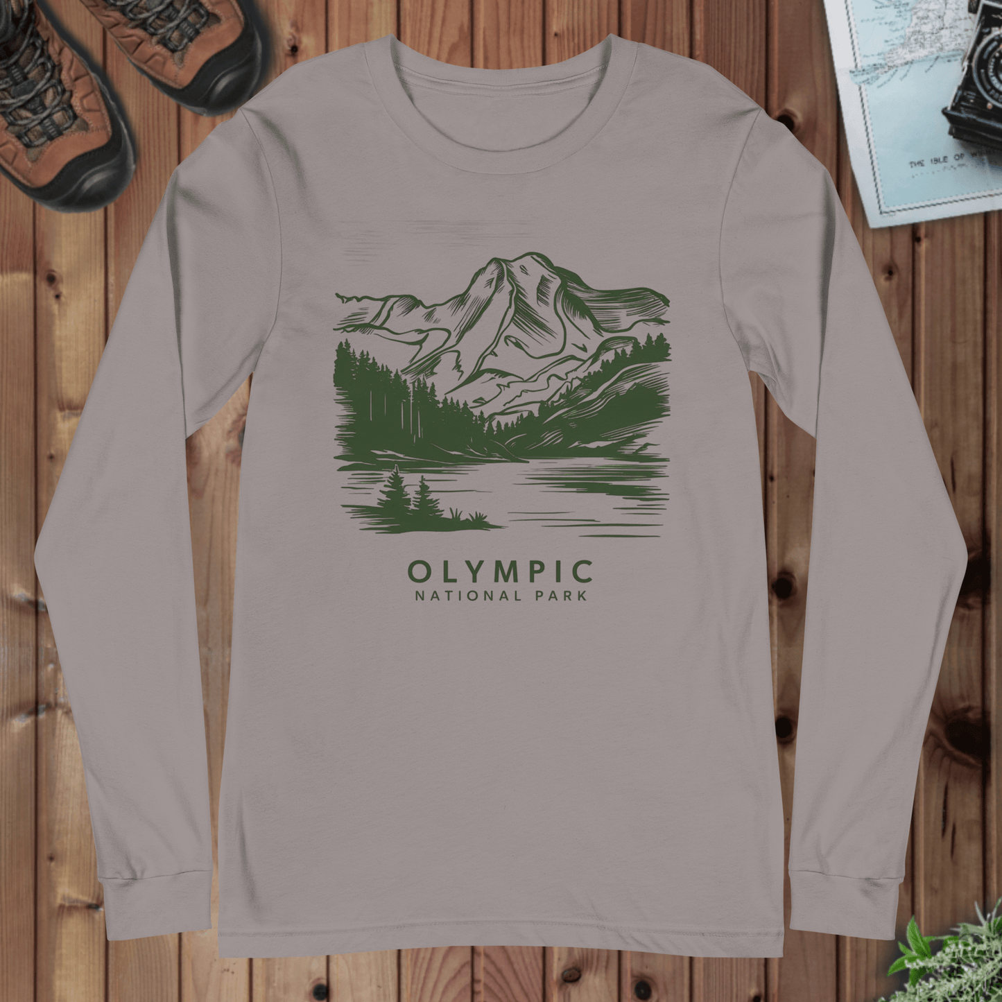 Olympic National Park Long Sleeve T-shirt Green Mountains - Parks ApparelLong - sleeve