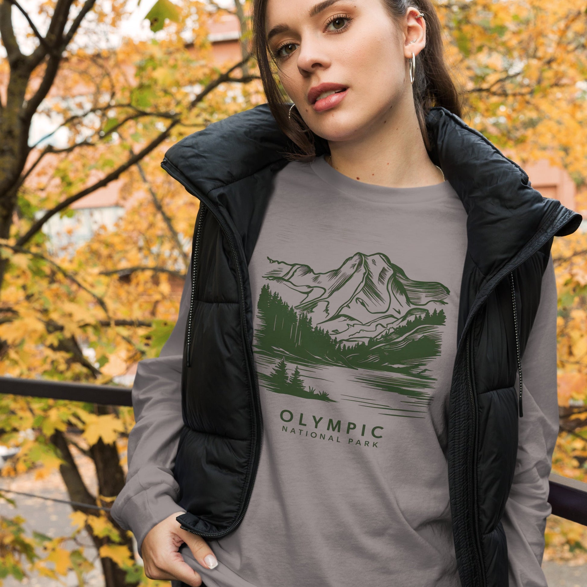 Olympic National Park Long Sleeve T-shirt Green Mountains - Parks ApparelLong - sleeve