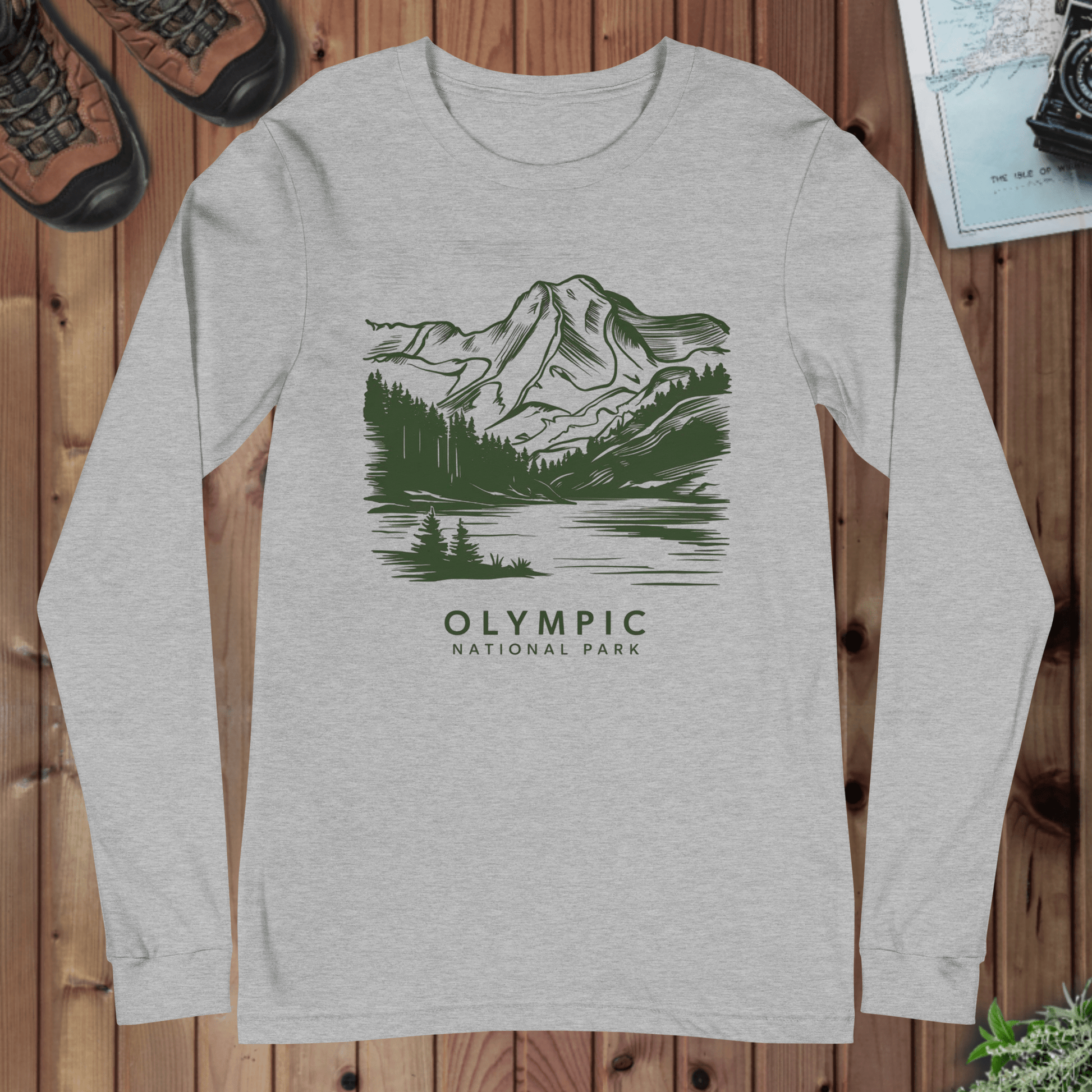 Olympic National Park Long Sleeve T-shirt Green Mountains - Parks ApparelLong - sleeve