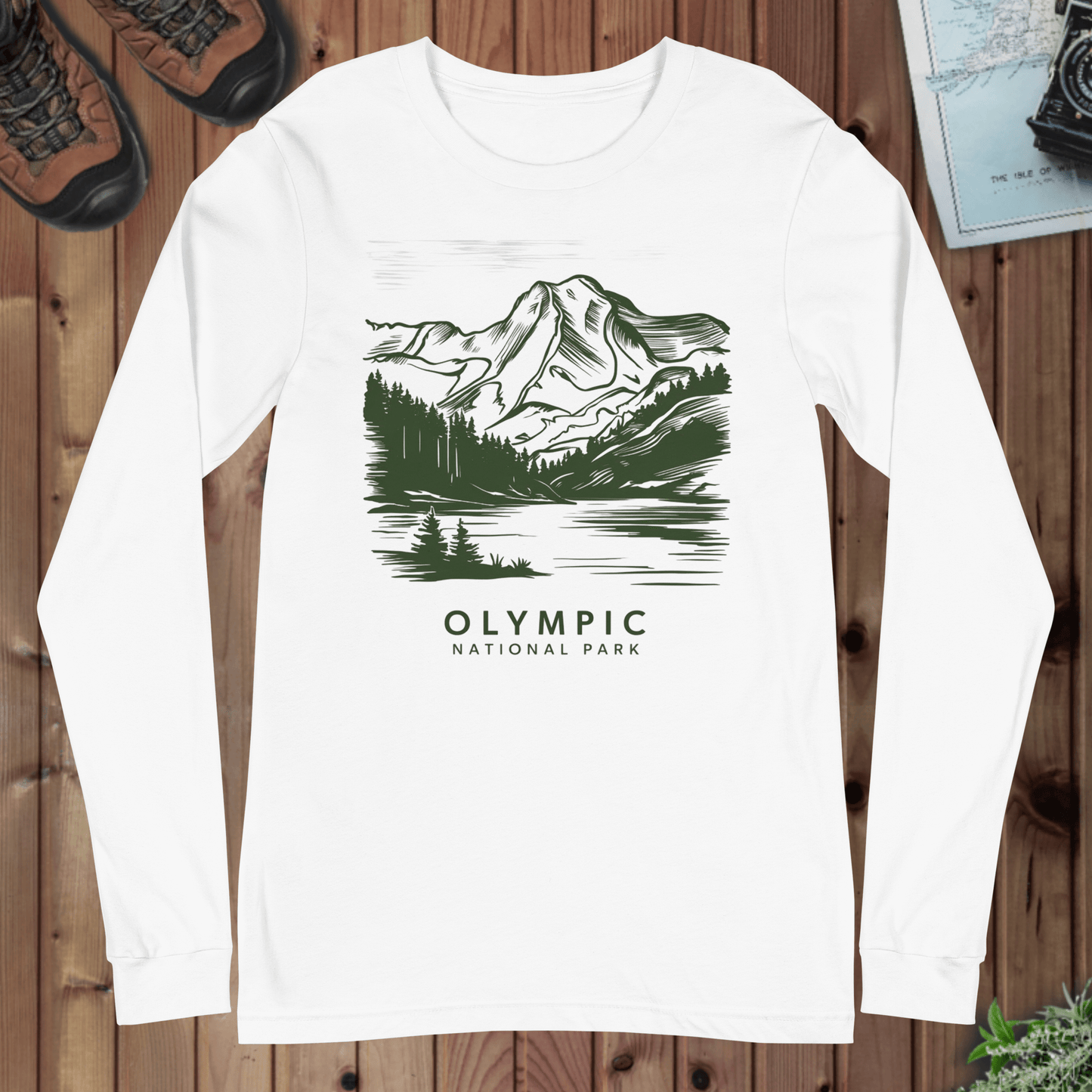 Olympic National Park Long Sleeve T-shirt Green Mountains - Parks ApparelLong - sleeve