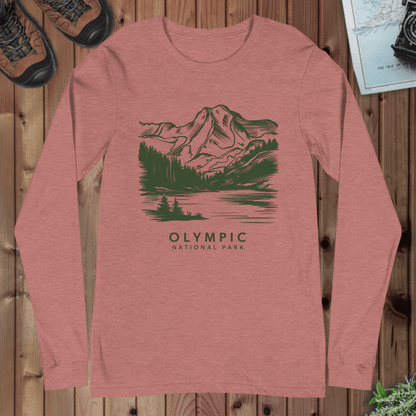 Olympic National Park Long Sleeve T-shirt Green Mountains - Parks ApparelLong - sleeve