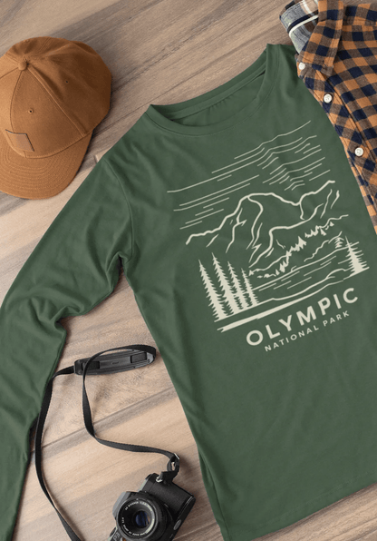 Olympic National Park Long Sleeve T-Shirt Mountain Lines - Parks ApparelLong - sleeve