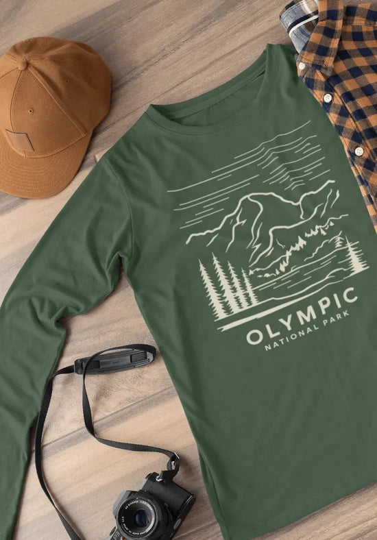 Olympic National Park Long Sleeve T-Shirt Mountain Lines - Parks ApparelLong - sleeve