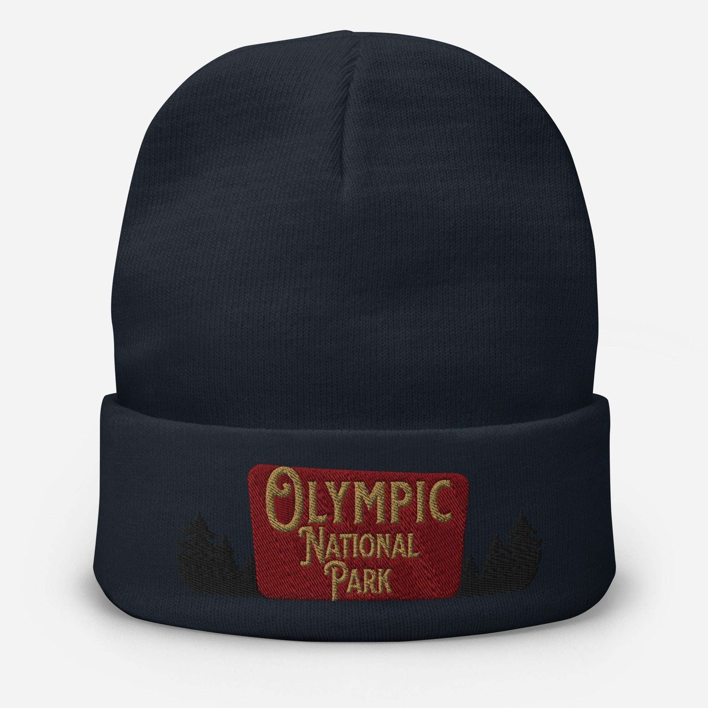 Olympic National Park sign embroidered beanie shown in lifestyle or modeled setting