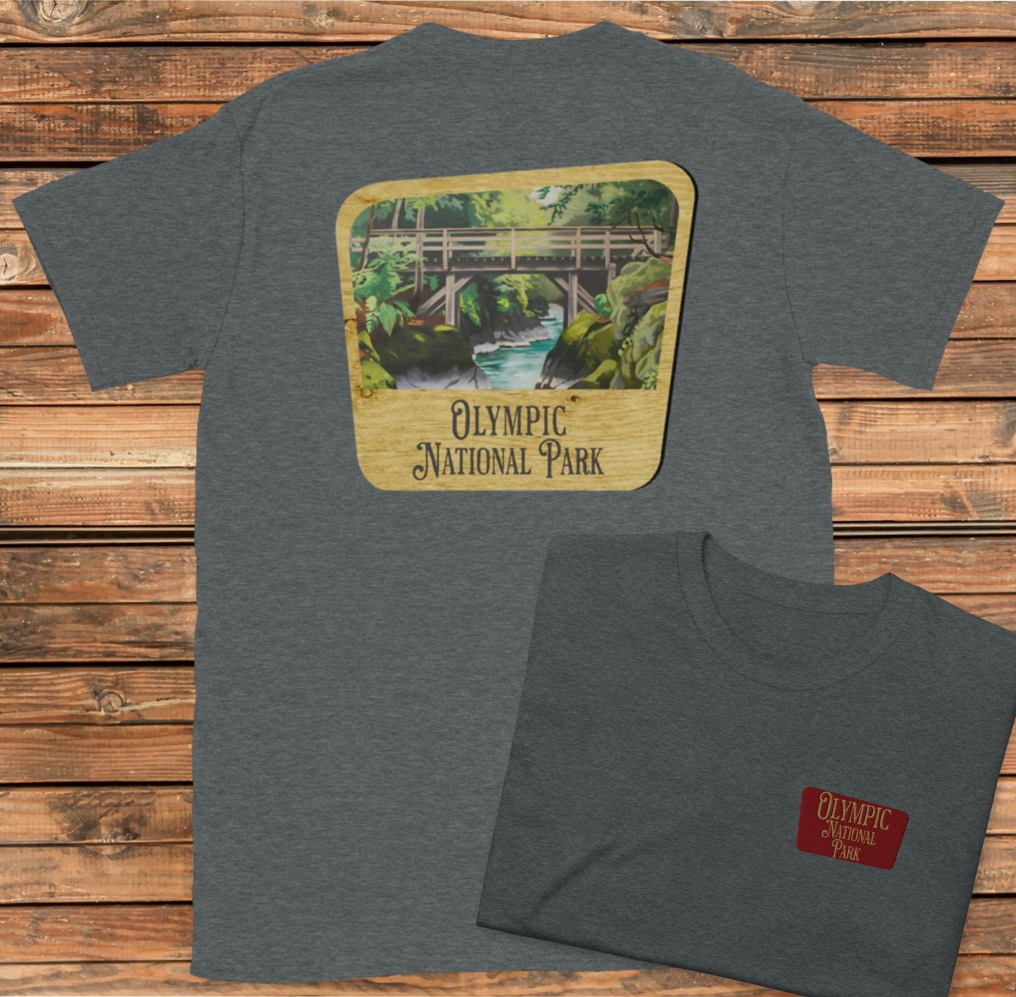 Olympic National Park sign embroidered unisex t-shirt primary product view