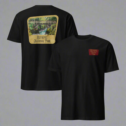 Olympic National Park sign embroidered unisex t-shirt shown in lifestyle or modeled setting