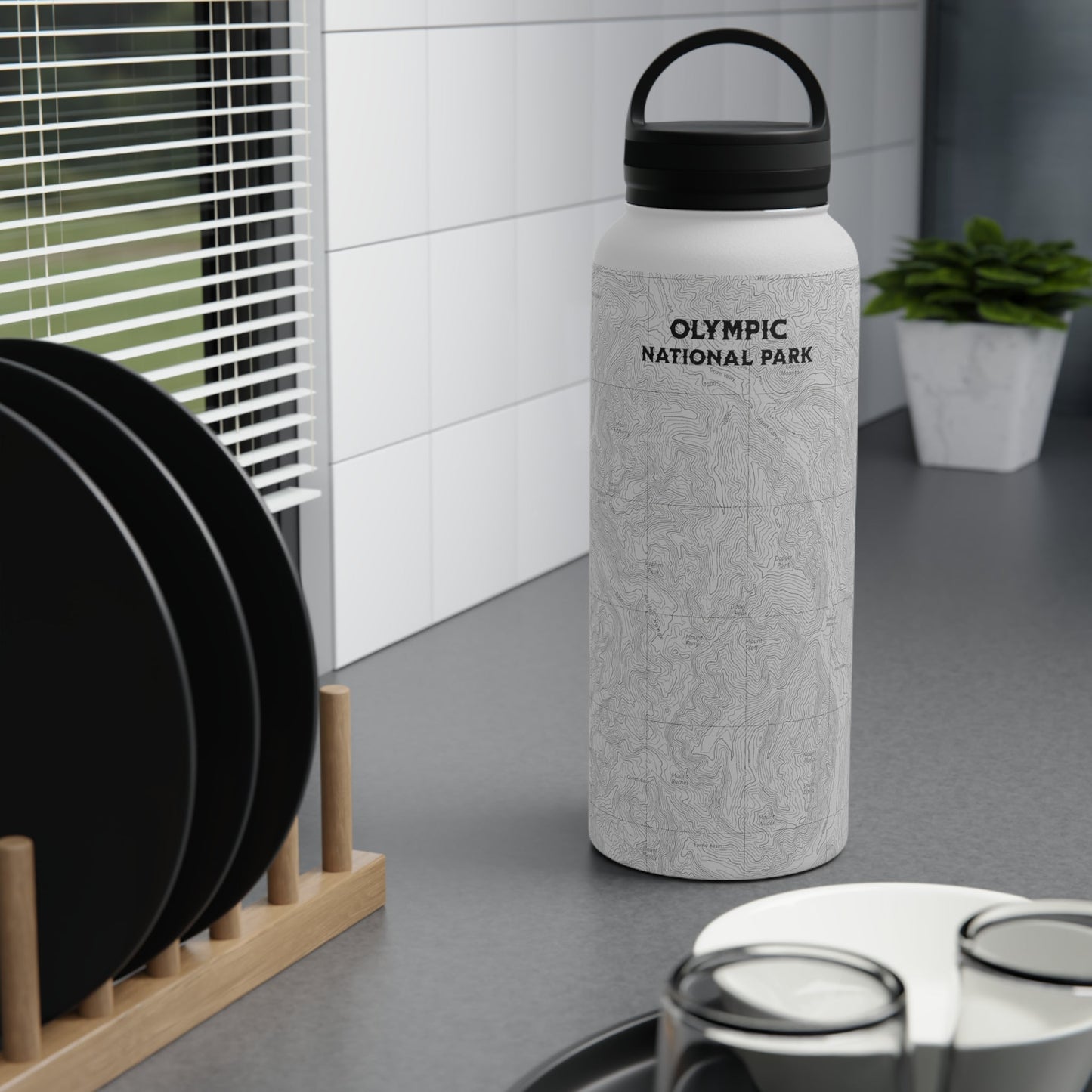 Olympic National Park Topographic Stainless Steel Water Bottle Handle Lid - Parks ApparelMug