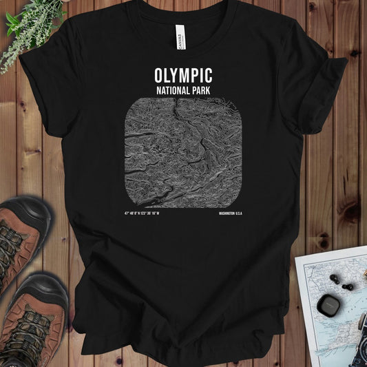 Olympic National Park Topo Lines Kids Graphic T-Shirt in Black