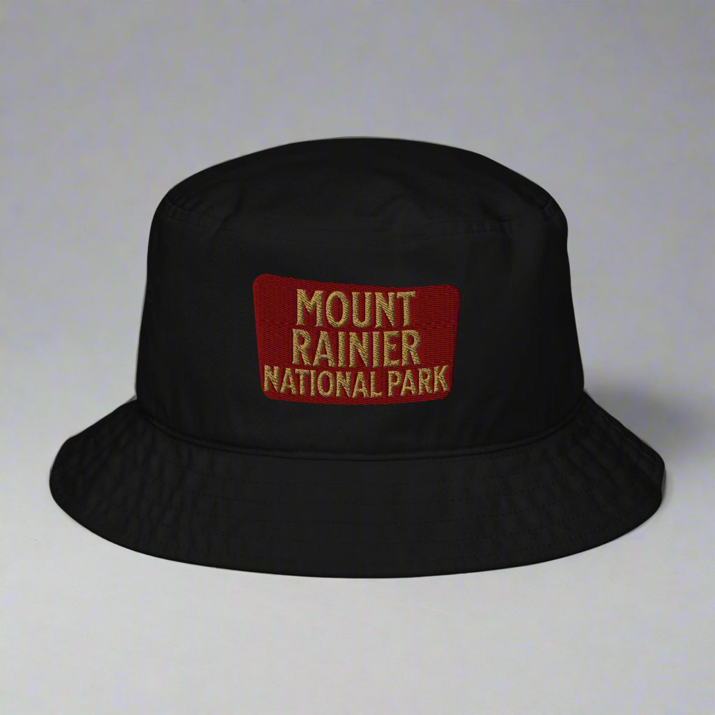 Mount Rainier National Park Sign Organic Bucket Hat hat Park Service Apparel Black