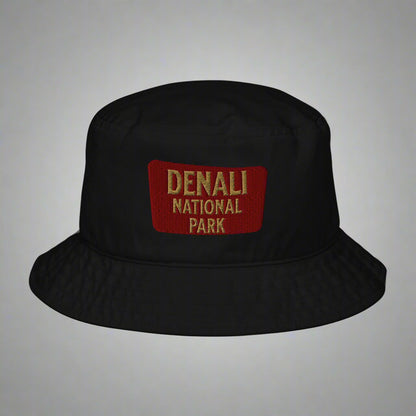 Denali National Park Sign Organic Embroidered Bucket Hat hat Park Service Apparel Black