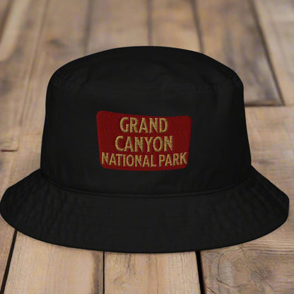Grand Canyon National Park Sign Embroidered Organic Bucket Hat hat Park Service Apparel Black