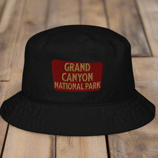 Grand Canyon National Park Sign Embroidered Organic Bucket Hat hat Park Service Apparel Black