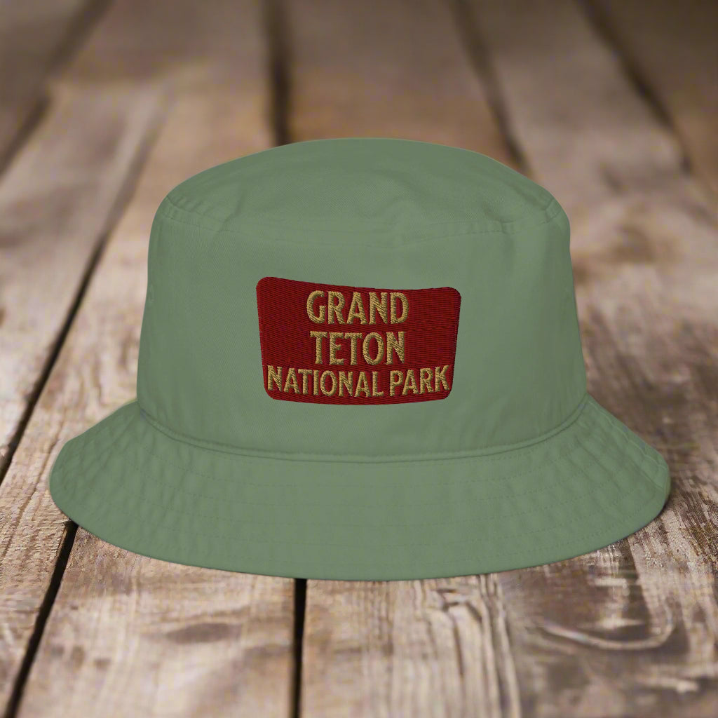 Grand Teton National Park Organic Embroidered Bucket Hat Headwear Park Service Apparel Moss