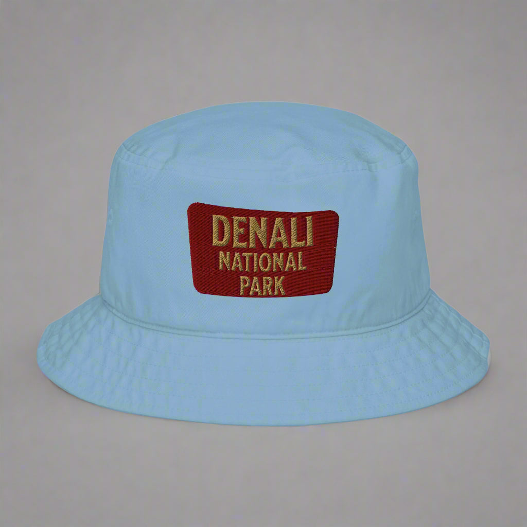 Denali National Park Sign Organic Embroidered Bucket Hat hat Park Service Apparel Slate Blue