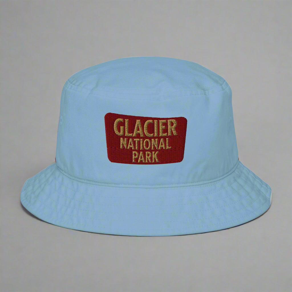 Glacier National Park Sign Organic Embroidered Bucket Hat hat Park Service Apparel Slate Blue