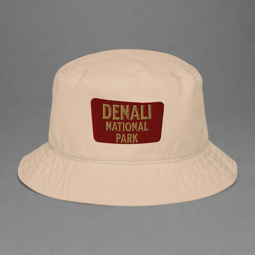 Denali National Park Sign Organic Embroidered Bucket Hat hat Park Service Apparel Stone
