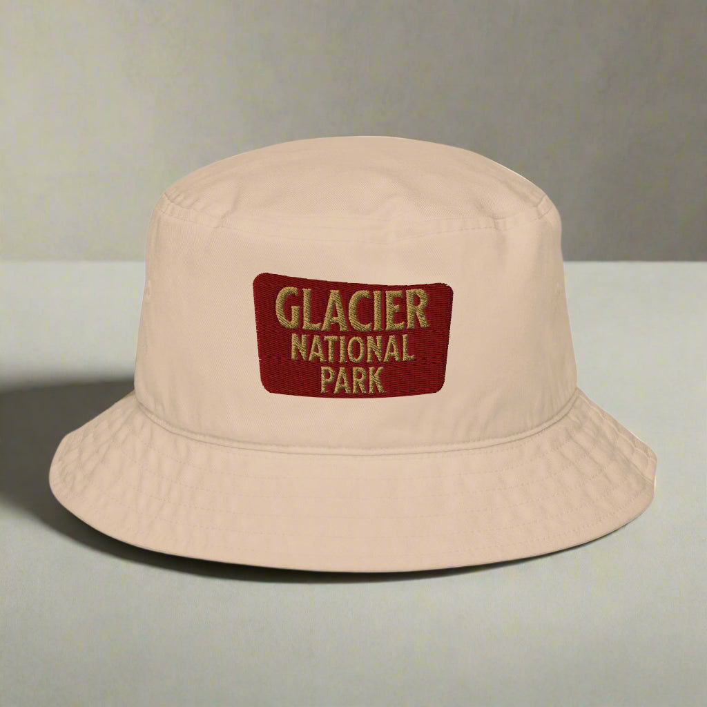 Glacier National Park Sign Organic Embroidered Bucket Hat hat Park Service Apparel Stone