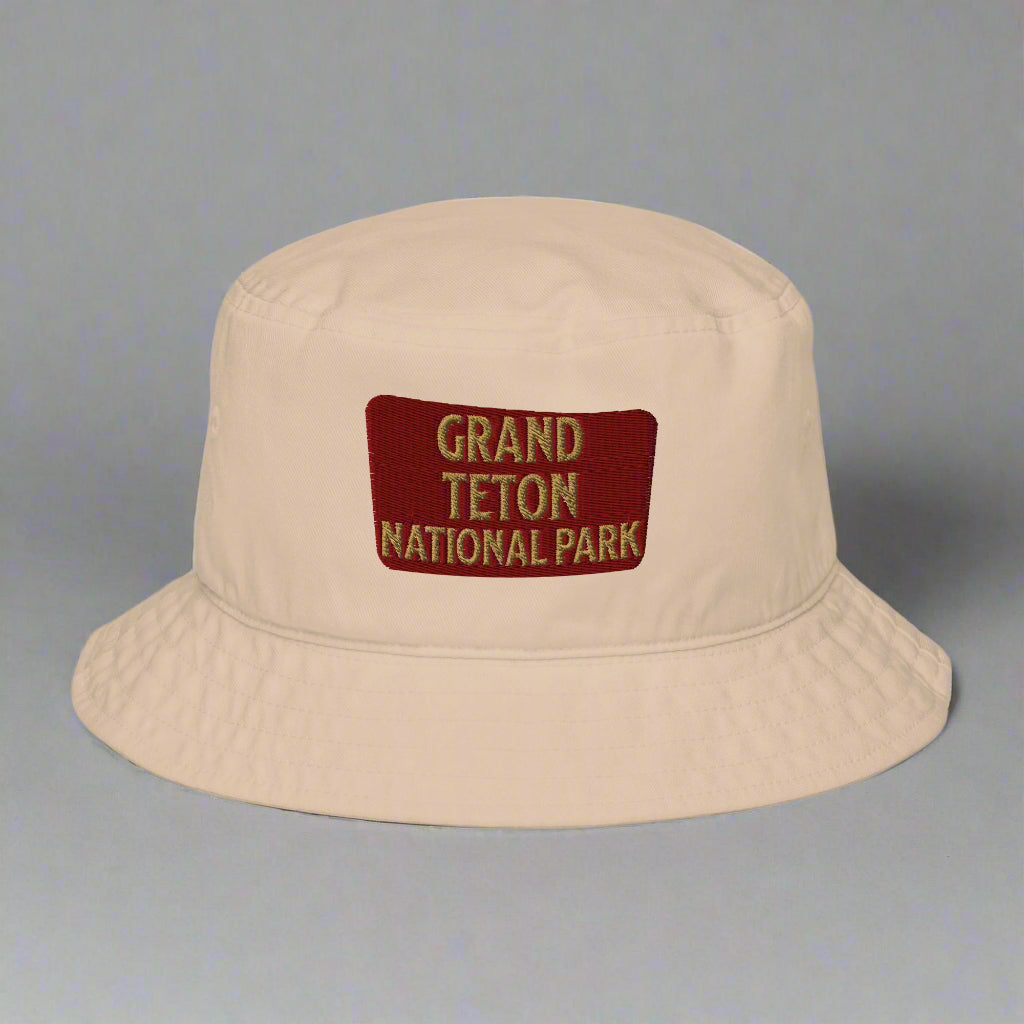 Grand Teton National Park Organic Embroidered Bucket Hat Headwear Park Service Apparel Stone