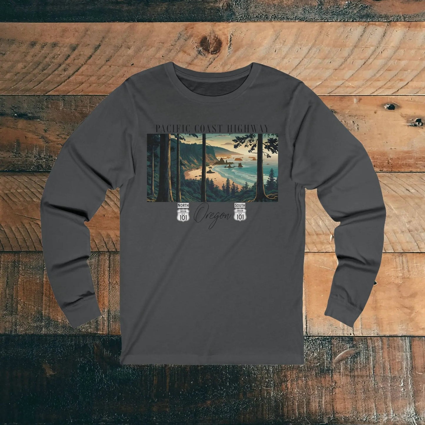 Pacific Coast Highway Oregon Long Sleeve T-shirt Highway 101 - Parks ApparelLong - sleeve