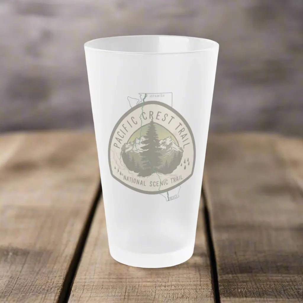 Pacific Crest National Scenic Trail Frosted Pint Glass 16oz Map Logo - Parks ApparelDrinkware