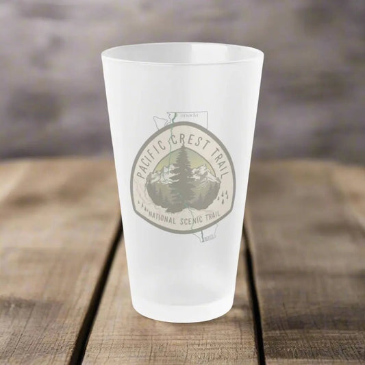 Pacific Crest National Scenic Trail Frosted Pint Glass 16oz Map Logo - Parks ApparelDrinkware