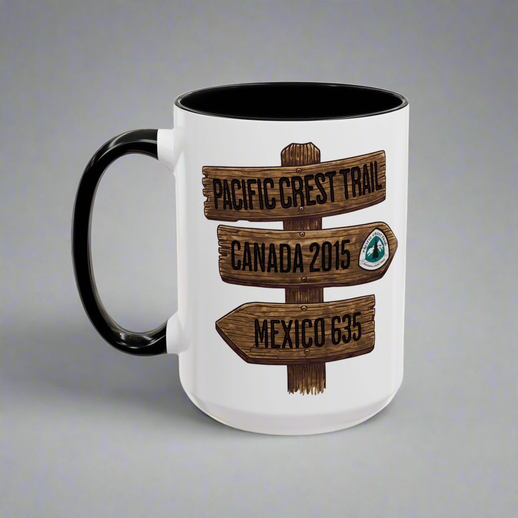 Pacific Crest Trail PCT mile sign accent coffee mug showing design detail or product variation