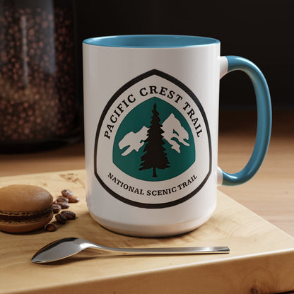 Pacific Crest Trail PCT mile sign accent coffee mug shown from alternate product angle