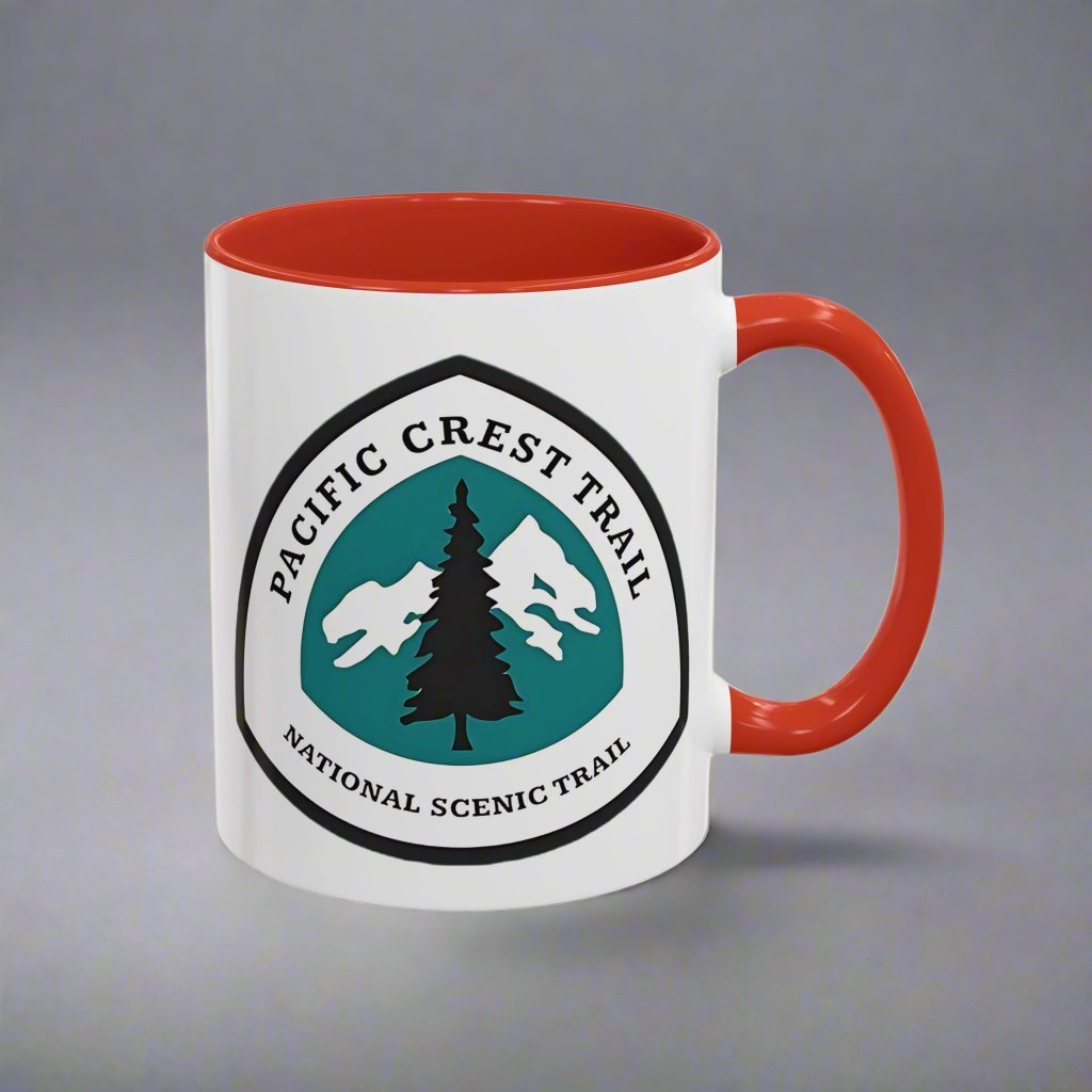 Pacific Crest Trail PCT mile sign accent coffee mug shown from alternate product angle