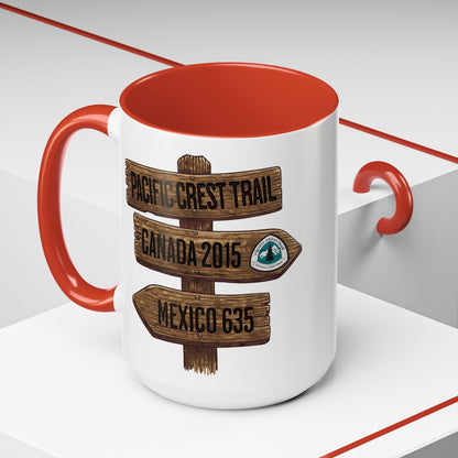 Pacific Crest Trail PCT mile sign accent coffee mug shown from alternate product angle